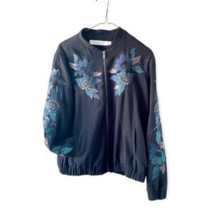 Simons CONTEMPORAINE Black Embroidered bomber jacket size small.